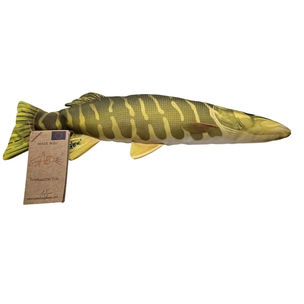 Gaby Northern Pike Plush Pillow Realistic Freshwater Fish Green 15in NWT